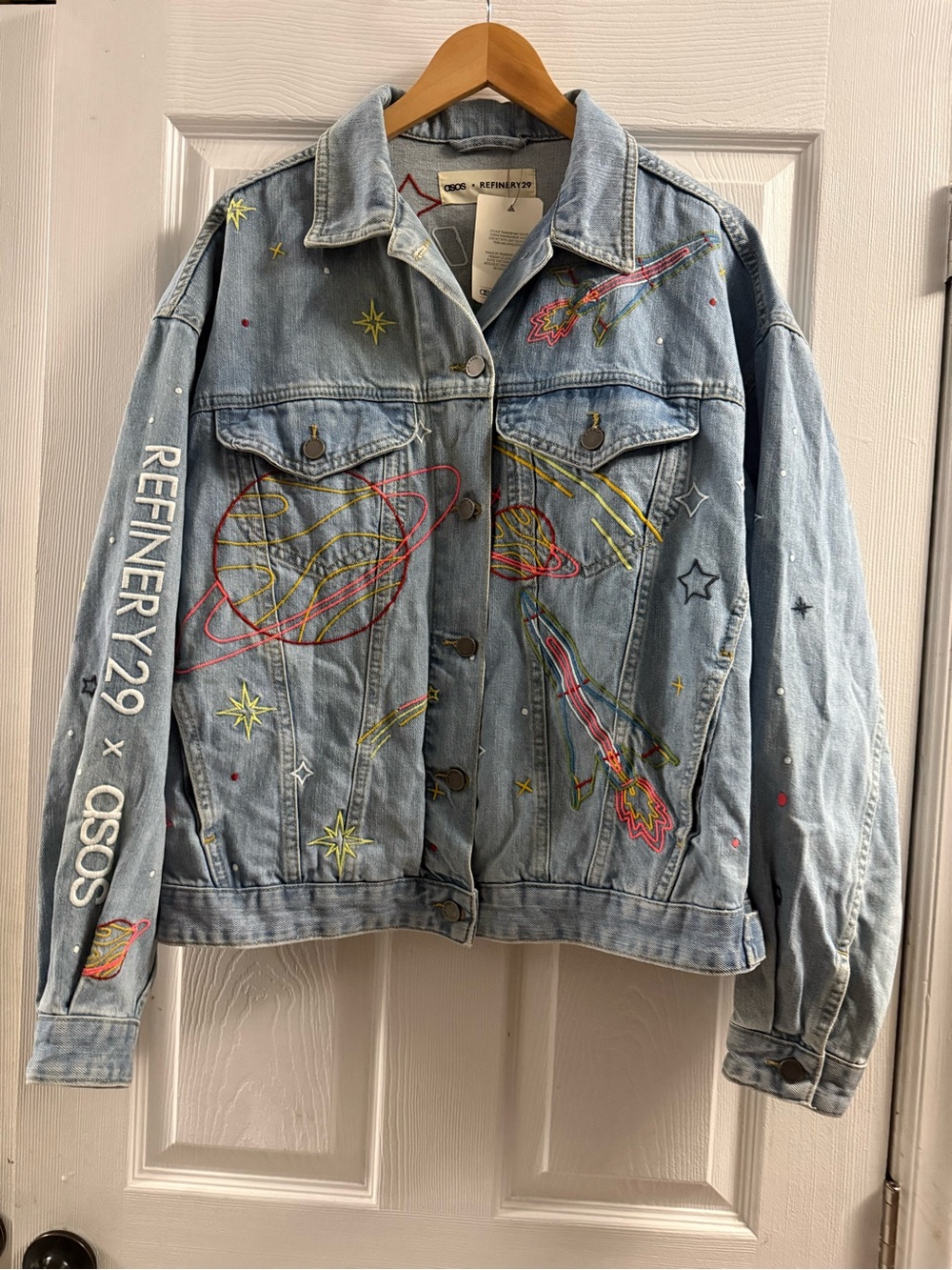 ASOS X REFINERY29 Limited Edition Embroidered Denim Jacket Size Small Oversized